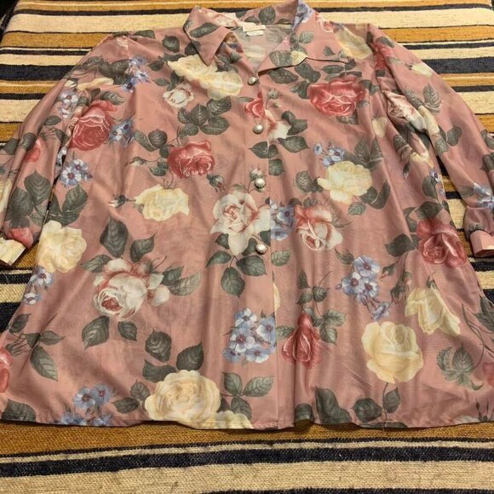 Vintage Sheer Pink Floral Rose Top Blouse Rose Femme Romantic Cottagecore Plus